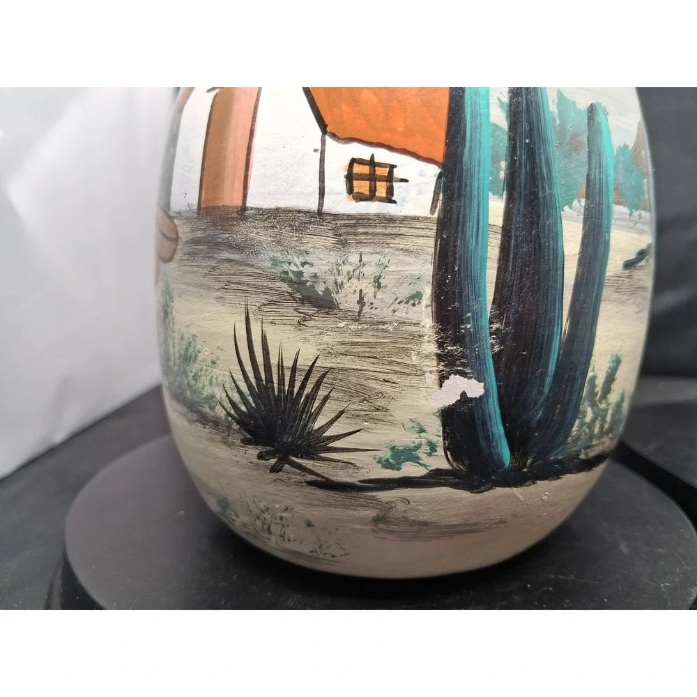 Vintage Hand Painted Ceramic Desert Scene Egg Statues Southwest Decor Set of 2